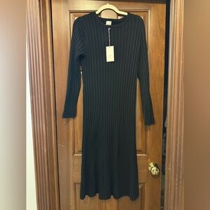 a new day Ribbed Crewneck Knit Midi Dress large black NWT